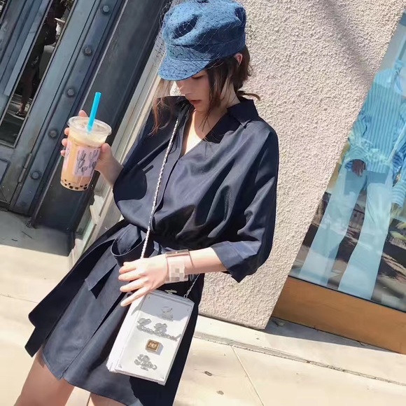 Navy Blue Silky Romper - Picture 1 of 4